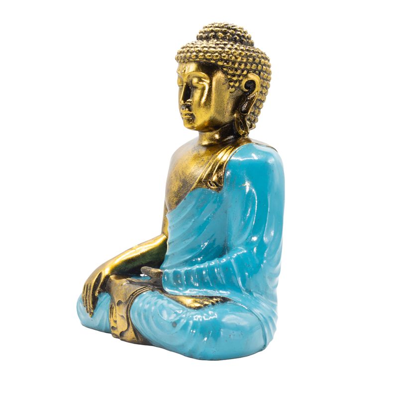 Buda Verde Azulado y Dorado - Extra Grande 30 cm - Tocando la Tierra (Iluminación)
