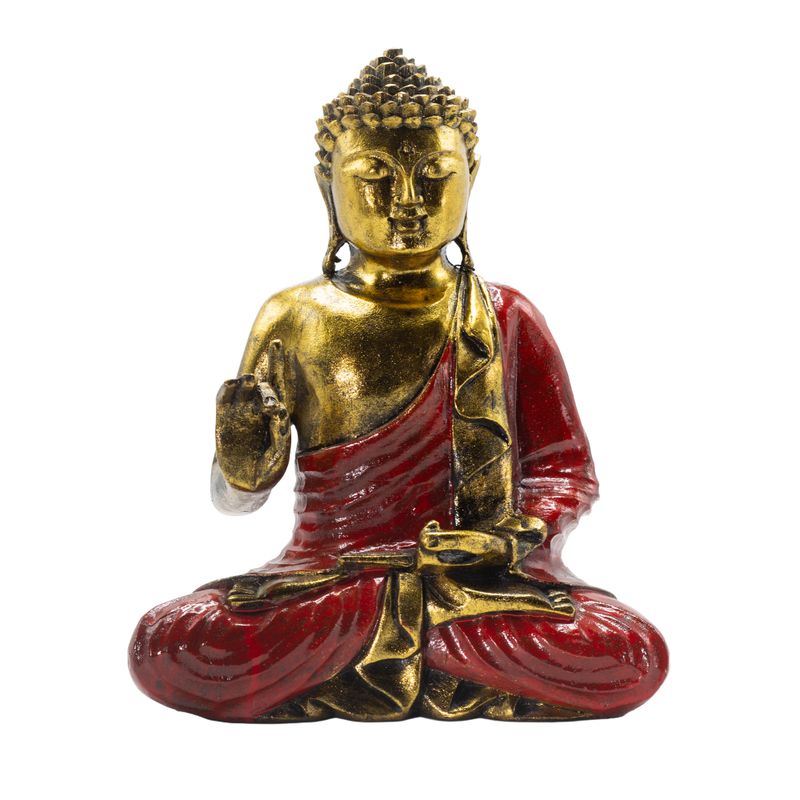 Buda Rojo y Dorado - Extragrande 30 cm - Abhaya Mudra (Sin miedo)