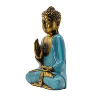 Buda azul verdoso y dorado - Extra grande 40cm - Mudra de Vitarka (Sabiduría)