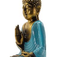 Buda azul verdoso y dorado - Extra grande 40cm - Mudra de Vitarka (Sabiduría)