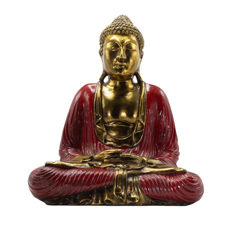 Buda Rojo y Dorado - Extra Grande 40 cm - Mudra Duyana (Meditación)