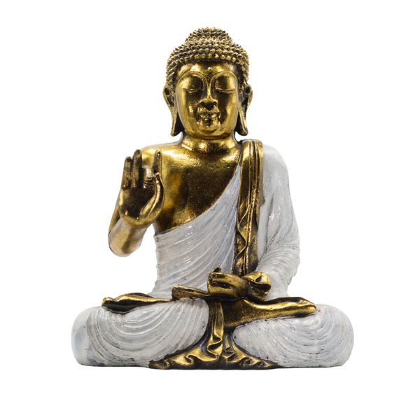 Buda Blanco y Dorado - Extra Grande 40 cm - Mudra de Abhaya (Sin Miedo)