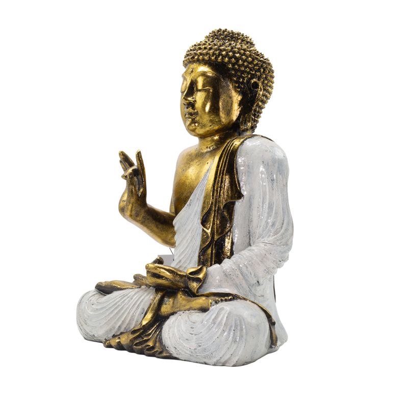 Buda Blanco y Dorado - Extragrande 40 cm - Abhaya Mudra (Sin Miedo)