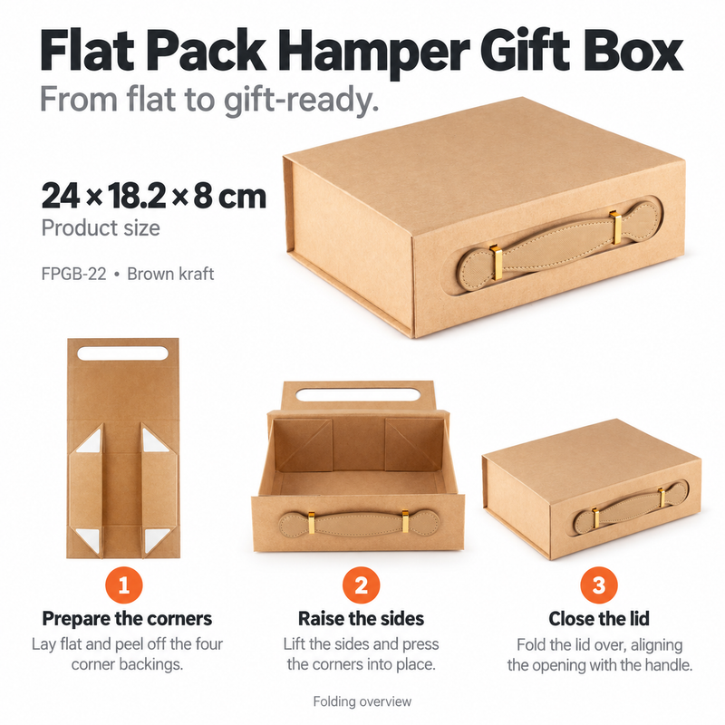 Caja de regalo plegable - cesta de regalo mediana (24x18.2x8cm) - marrón kraft