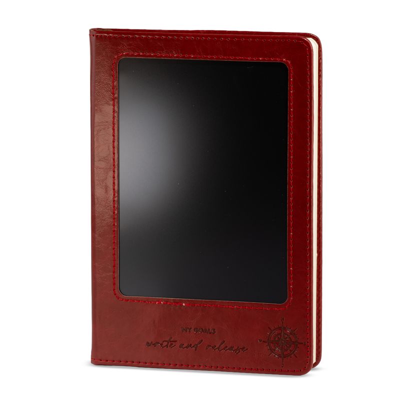 Cuaderno de intenciones - Pantalla LCD que se limpia - Efecto cuero rojo - Hoja de latón - 80 hojas