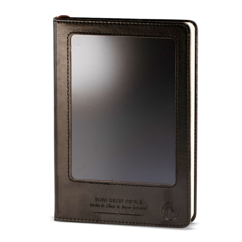 Cuaderno de Intención - Limpieza de Pantalla LCD - Efecto Cuero Negro - Hoja de Latón - 80 Hojas