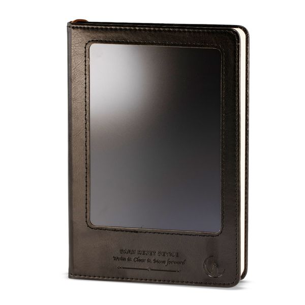 Cuaderno de Intenciones - Pantalla de limpieza LCD - Efecto cuero negro - Hoja de latón - 80 hojas