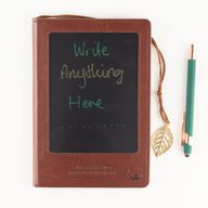 Cuaderno de Intenciones - Pantalla LCD borrable - Efecto cuero marrón - Hoja de latón - 80 hojas