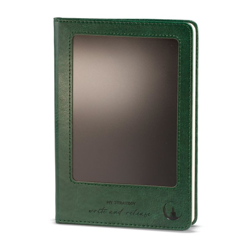 Cuaderno de Intenciones - Pantalla LCD de limpieza - Efecto cuero verde - Hoja de latón - 80 hojas
