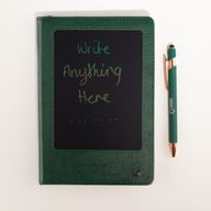 Cuaderno de Intenciones - Pantalla LCD de limpieza - Efecto cuero verde - Hoja de latón - 80 hojas