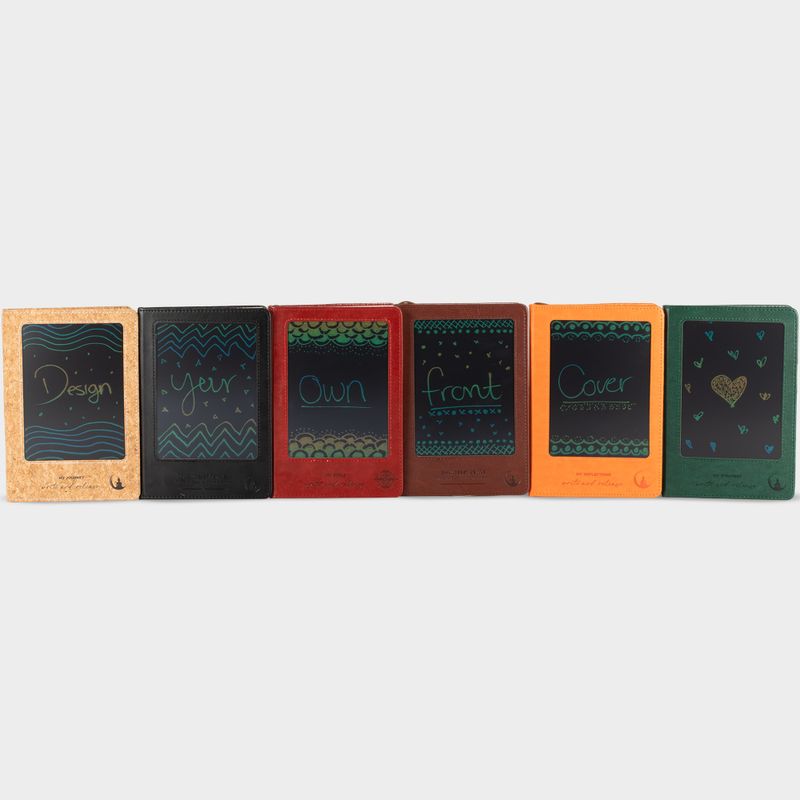 Cuaderno de Intenciones - Pantalla LCD de limpieza - Efecto cuero verde - Hoja de latón - 80 hojas