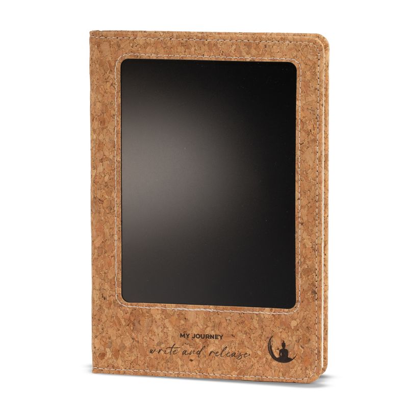 Cuaderno de Intención - Pantalla LCD que se limpia - Efecto cuero de corcho - Hoja de latón - 80 hojas