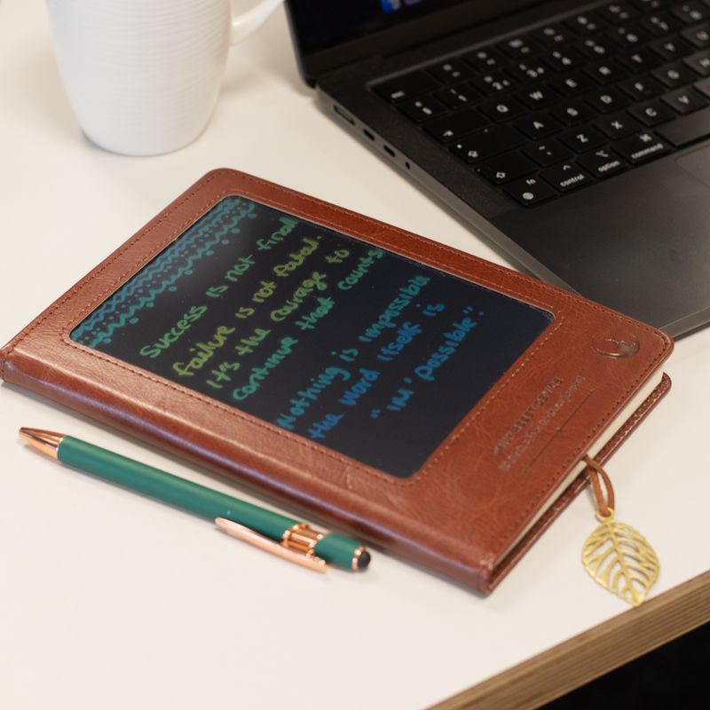 Cuaderno de intenciones A5 - Pantalla LCD borrable - Efecto cuero naranja - 80 hojas