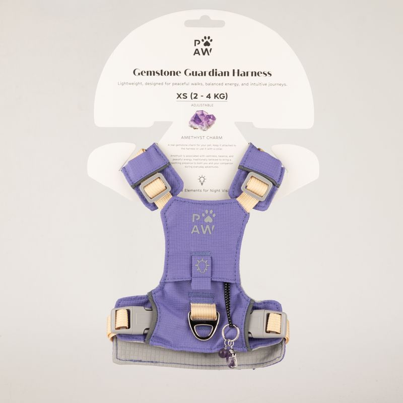 PAW - XS (2-4 kg) Arnés de paso para perros Guardian con malla reflectante - Lavanda - Colgante de amatista