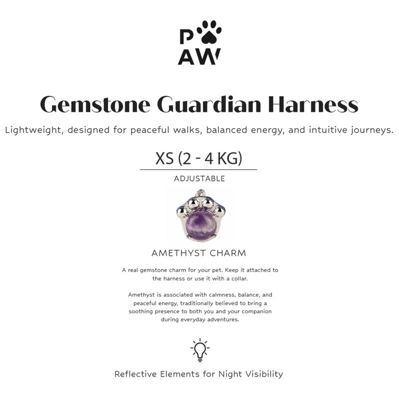 PAW - XS (2-4 kg) Arnés de paso para perros Guardian con malla reflectante - Lavanda - Colgante de amatista