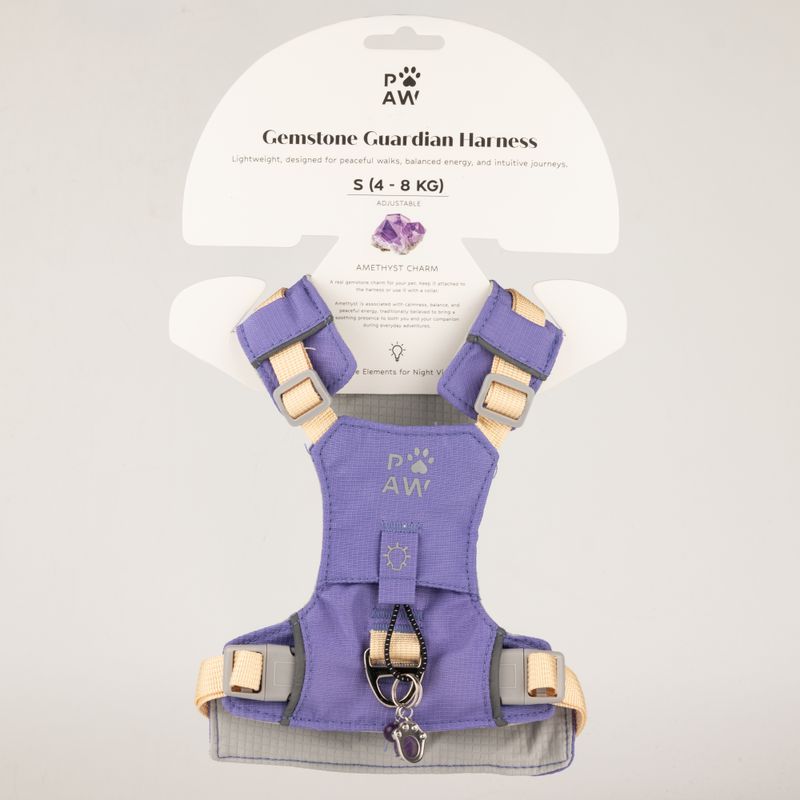 PAW - S (4-8 kg) Arnés de paso para perros Guardian con malla reflectante - Lavanda - Colgante de amatista
