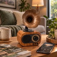 Altavoz mini de gramófono retro - Bluetooth y radio FM - 5 vatios x 1