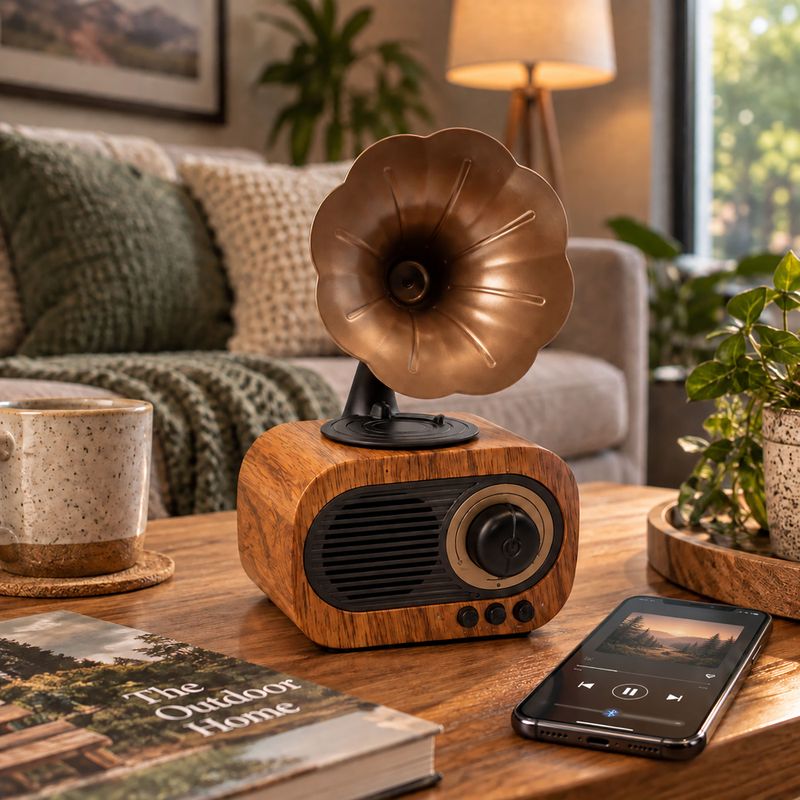 Altavoz mini de gramófono retro - Bluetooth y radio FM - 5 vatios x 1