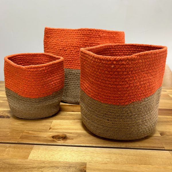 Conjunto de 3 cestas de Algodón y Yute Naranjas