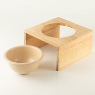 PAW Cuencos para comida - Grande cerámica individual en soporte de madera - 14 cm