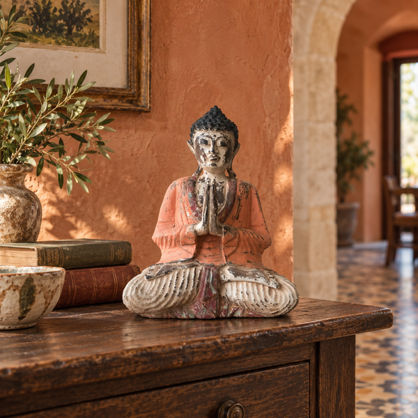 Estatua de Buda Vintage Naranja Tallada a Mano - 30cm - Bienvenido