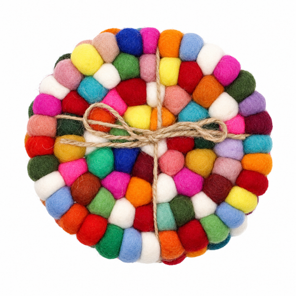 Posavasos Redondos de Bola de Fieltro - 10 cm, Multicolor (set de 4)
