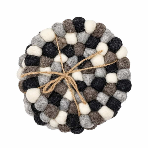 Posavasos Redondos de Bola de Fieltro - 10 cm, Color Gris Multicolor (set de 4)