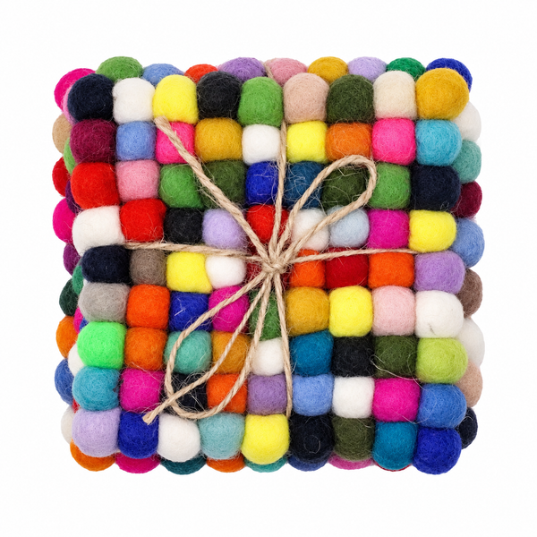 Posavasos Cuadrados de Bola de Fieltro - 10 cm, Color Gris Multicolor (set de 4)
