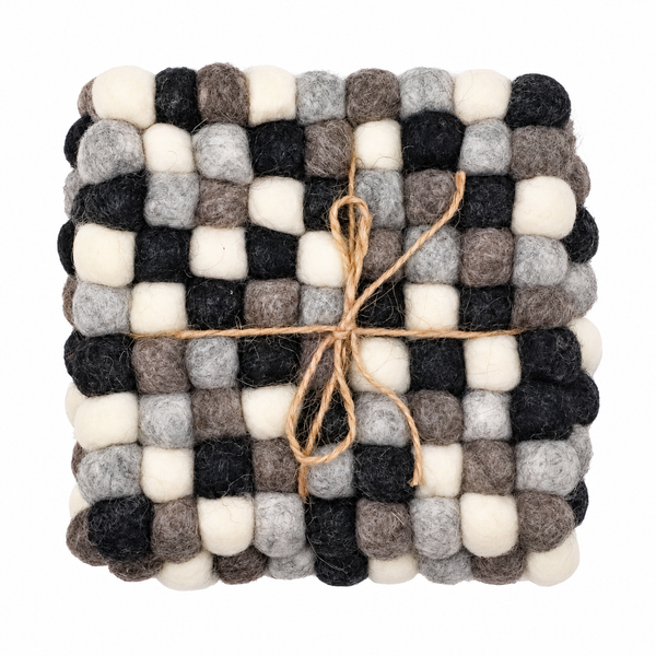Posavasos Cuadrados de Bola de Fieltro - 10 cm, Color Gris Multicolor (set de 4)