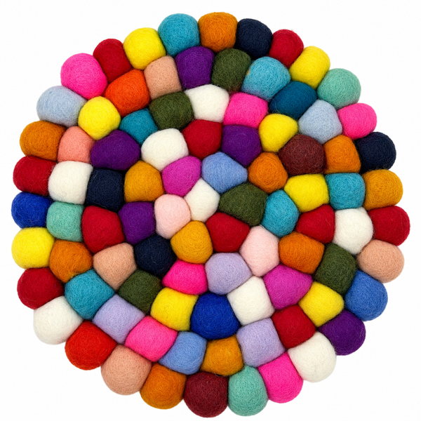 Mantel Individual Redondo de Bola de Fieltro - 20 cm, Multicolor