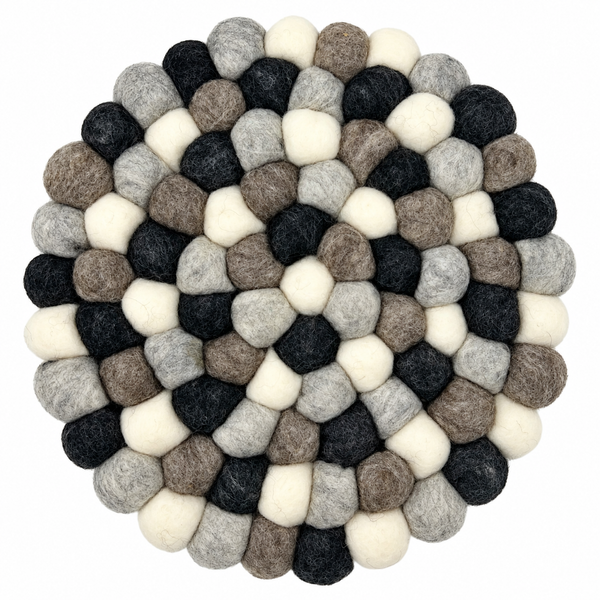 Mantel Individual Redondo de Bola de Fieltro - 20 cm, Color Gris Multicolor