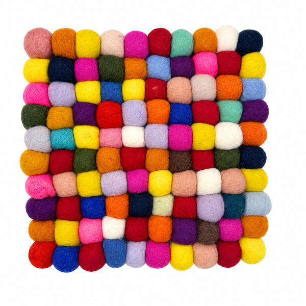 Mantel individual Cuadrado de Bola de Fieltro - 20 cm, Multicolor