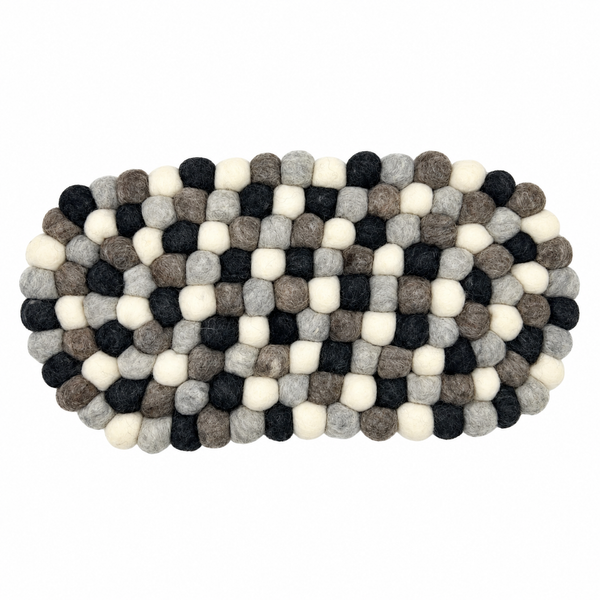 Alfombra Ovalada Central de Bola de Fieltro - 38x18 cm, Color Gris Multicolor
