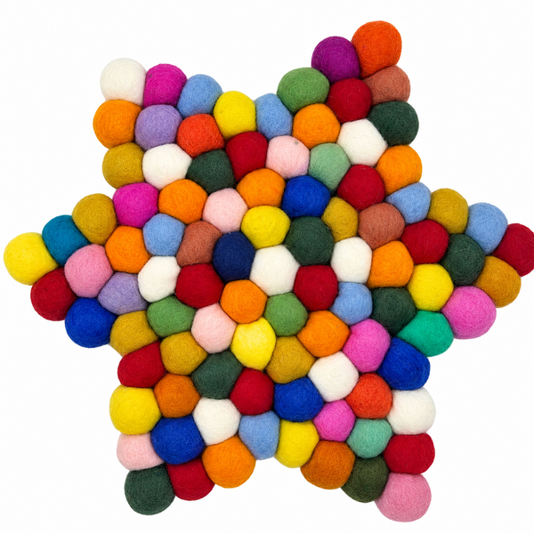 Alfombra Central en Forma de Estrella de Bola de Fieltro - 38x18 cm, Multicolor