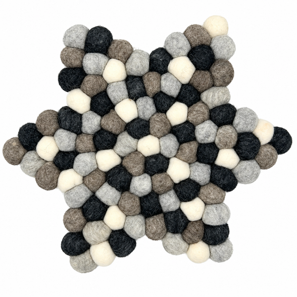 Alfombra Central en Forma de Estrella de Bola de Fieltro - 38x18 cm, Color Gris Multicolor