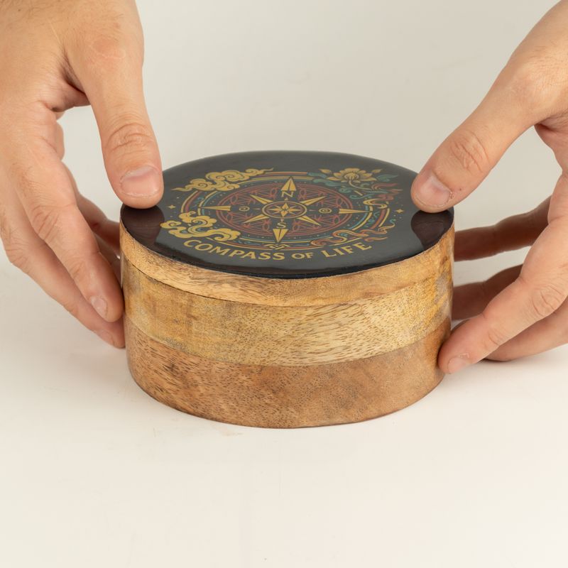 Caja redonda esmaltada - Brújula de la vida
