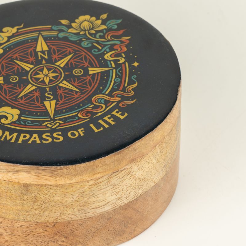 Caja redonda esmaltada - Brújula de la vida