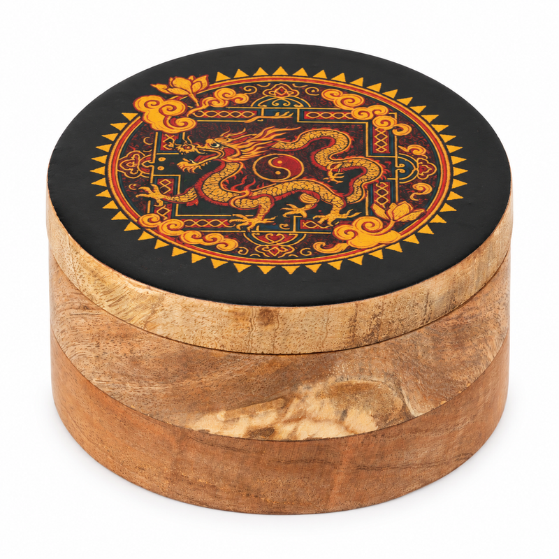 Caja redonda esmaltada - Dragón Yin Yang