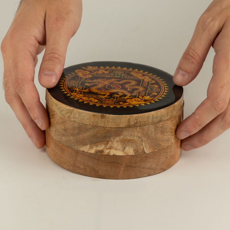 Caja redonda esmaltada - Dragón Yin Yang