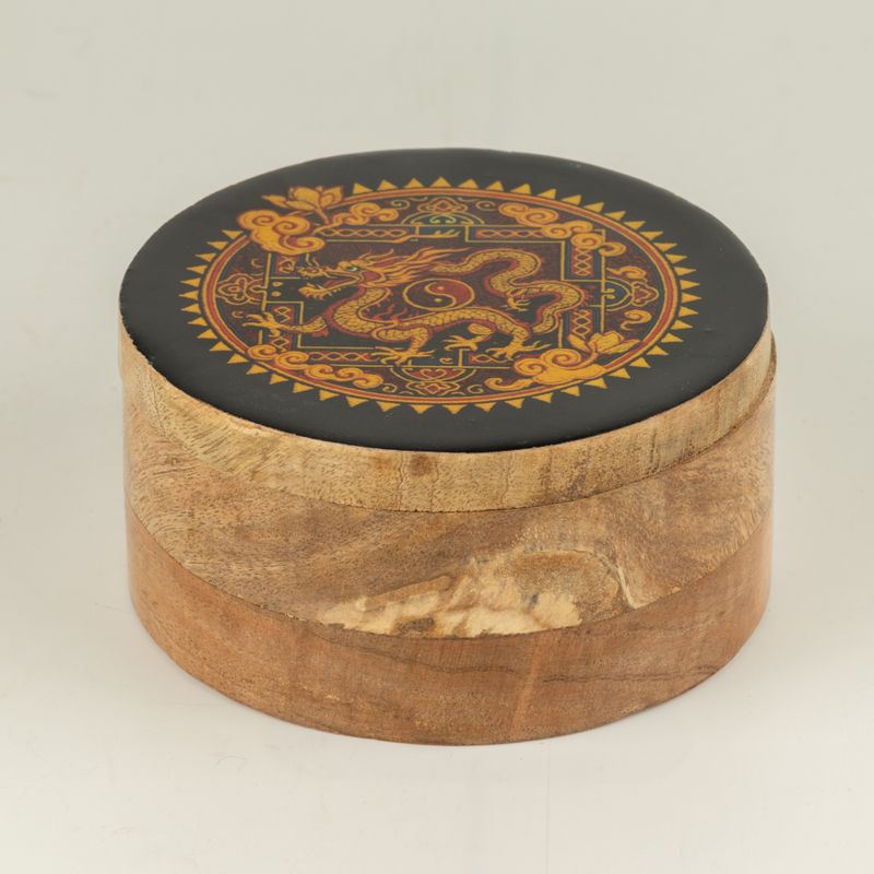 Caja redonda esmaltada - Dragón Yin Yang