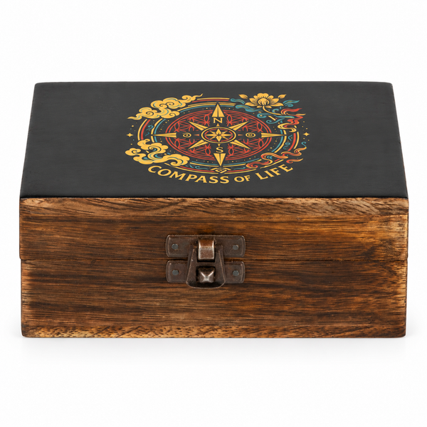 Caja de Madera Mediana Esmaltada - Compass of Life
