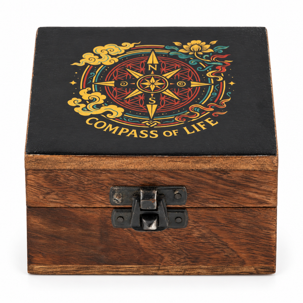Caja de Madera Pequeña Esmaltada - Compass of Life