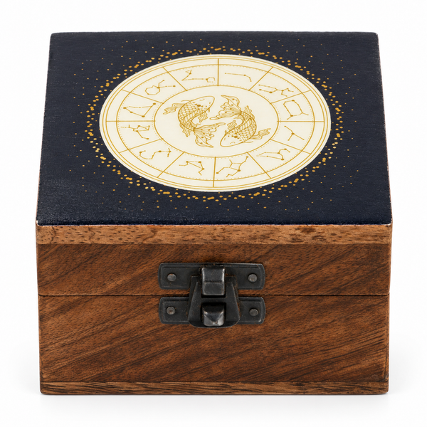 Caja de Madera Pequeña Esmaltada - Pisces