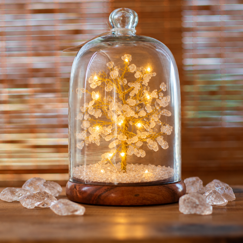 Jardín de cúpula con piedras preciosas - Cristal de cuarzo y luces LED - 200 piedras trituradas