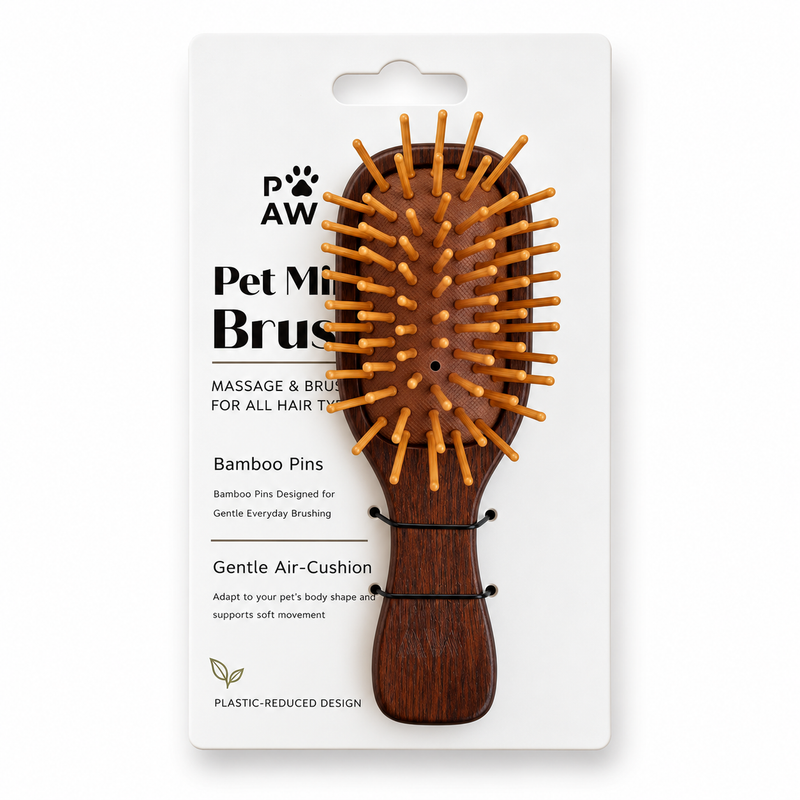 PAW Accesorios de aseo - Mini cepillo y masajeador - Púas de bambú