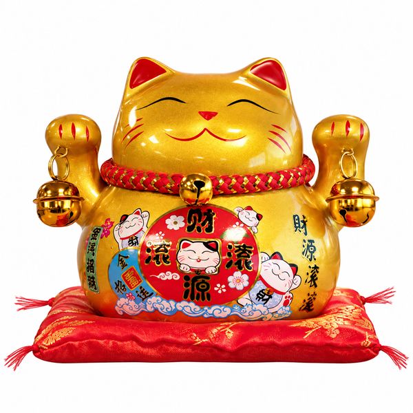 Hucha de Cerámica con forma de Gato - Dorada sobre cojín
