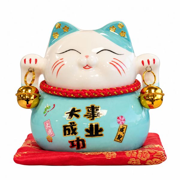 Hucha de Cerámica con forma de Gato - Azul sobre cojín