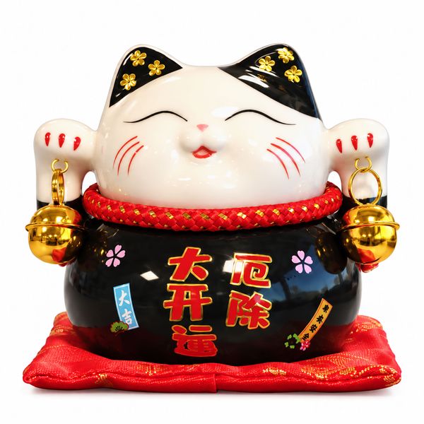 Hucha de Cerámica con forma de Gato - Negra sobre cojín