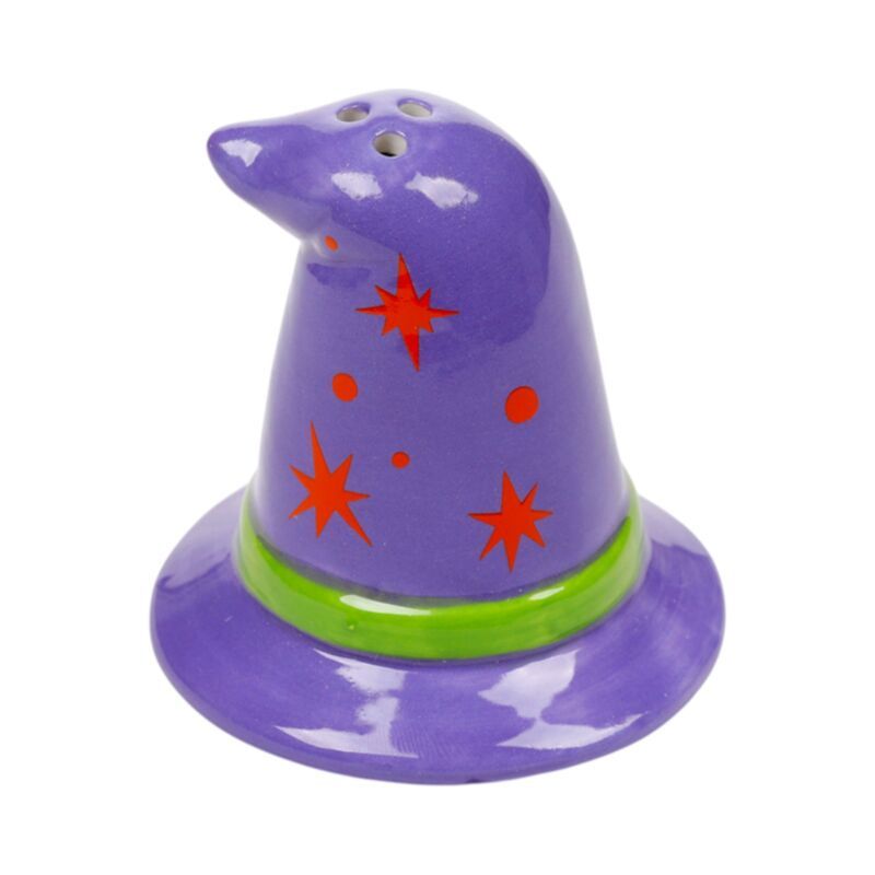 Set de salero y pimentero de cerámica con forma de sombrero de bruja y caldero