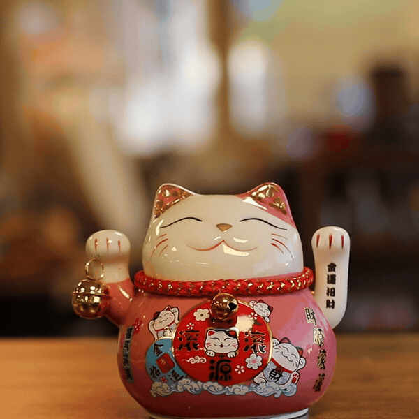 Hucha de Cerámica con forma de Gato - Rosa sobre cojín (pila no incluida)